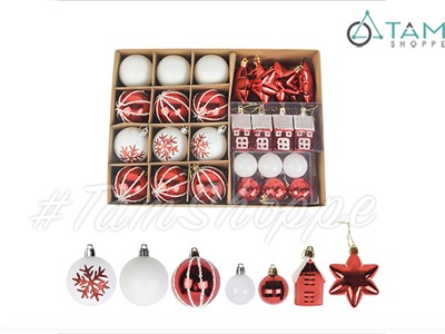 Hộp 28 phụ kiện treo Noel tông đỏ trắng X-HPK-08