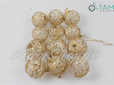 Hộp 06 trái châu Noel lưới rỗng kim sa cùng size X-TRCH-19