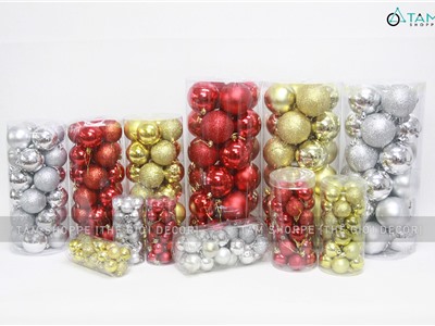 Hộp trụ 24 trái châu Noel 3 kiểu cùng cỡ ĐK từ 3-8cm X-TRCH-26