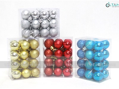 Hộp vuông 24 trái châu Noel 3 kiểu ĐK3cm X-TRCH-25
