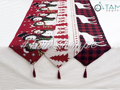 Khăn trải bàn ăn Giáng sinh vải thêu 3 kiểu 35x175cm KTBA-04