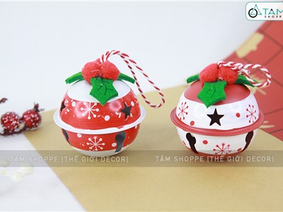 Lục lạc treo trang trí Giáng sinh tông đỏ trắng ĐK6.5cm X-PKTCT-63