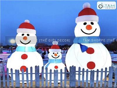 Mô hình bộ 3 người tuyết dính liền cao 3m bơm hơi tự động [Vải dày - Bơm xịn] BOMHOI-X-06