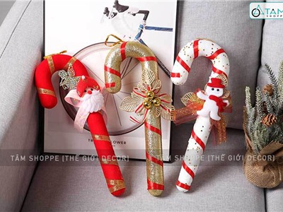 Mô hình kẹo gậy Giáng sinh cỡ lớn kim tuyến dài 33cm X-PKTCT-78