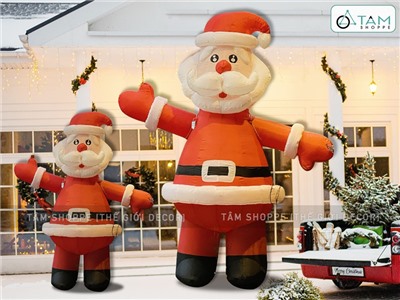 Mô hình ông già noel đứng tay chào cao 2-3m bơm hơi tự động [Vải dày - Bơm xịn] BOMHOI-X-05