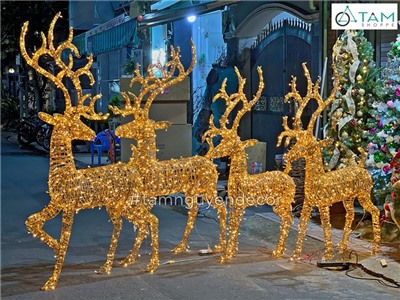 Mô hình tuần lộc thép quấn đèn Led dây bố kim tuyến vàng Gold cỡ lớn [Dáng đẹp - tỉ mỉ] TCV-TLOC-05