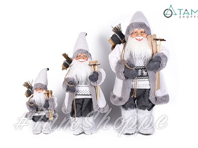 Ông già Noel Vintage trắng xám Bắc Âu ôm ván trượt nhiều cỡ 30-50-60cm X-VNHB-17