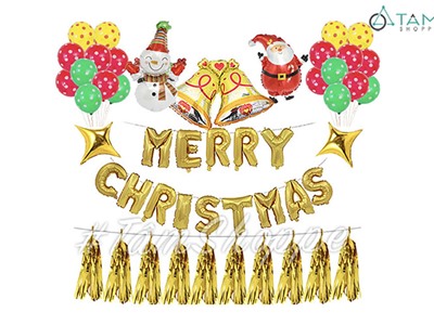 Bộ trang trí Noel chuông vàng dây tua rua nguyên set X-SBGS-01