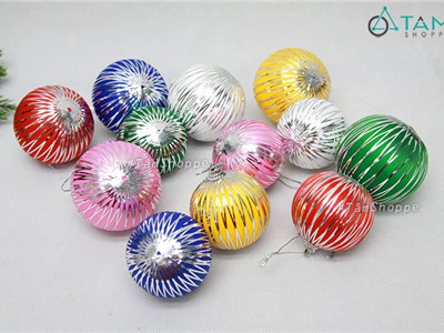 Set 06 trái châu Noel chỉ sọc ánh kim lưới X-TRCH-13