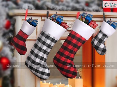 Vớ tất Noel vải caro đơn giản có cỡ lớn nhỏ VOTAT-X-06