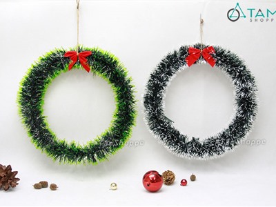 Vòng nguyệt quế dây chồn nơ đỏ đơn giản ĐK15-30cm X-VNGQ-23