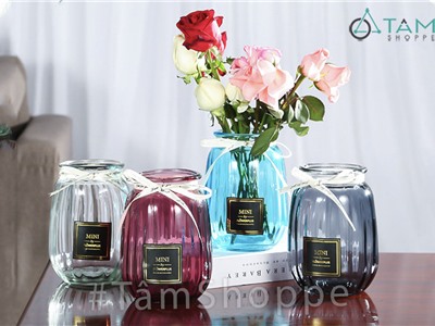Lọ hoa thủy tinh trong suốt chum sọc nhiều màu LHTT-55