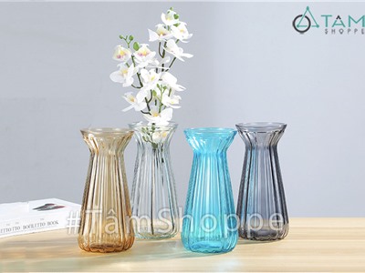 Lọ hoa thủy tinh trong suốt loe kim cương nhiều màu LHTT-56