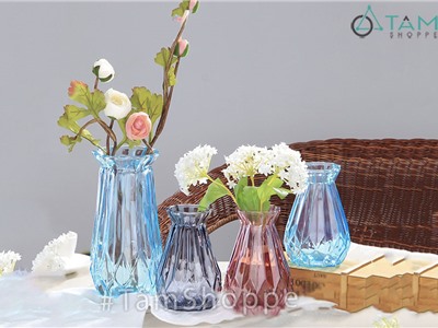 Lọ hoa thủy tinh trong suốt vát kim cương nhiều màu LHTT-58