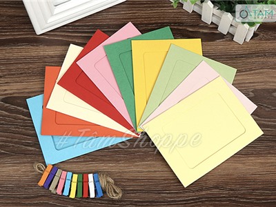 Bộ 10 kẹp gỗ khung ảnh giấy màu rực rỡ kèm dây treo KGKG-02