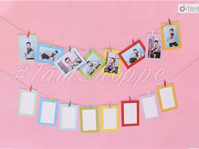 Bộ 8 kẹp gỗ khung ảnh giấy hình kỳ quan kèm dây treo KGKG-04