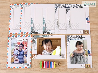 Bộ 9 kẹp gỗ khung ảnh giấy hình lá thư kèm dây treo KGKG-03