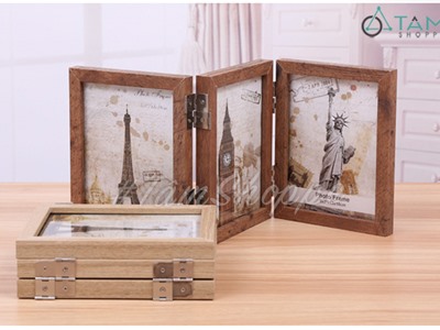 Khung ảnh gỗ gấp 3 khung Vintage KA-17