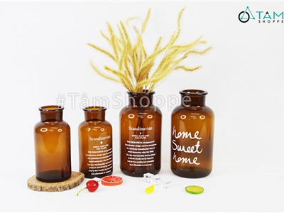 Lọ hoa thủy tinh trong suốt ống khói nâu lục trà LHTT-63