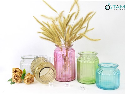 Lọ hoa thủy tinh trong suốt trụ sọc nhiều màu LHTT-57