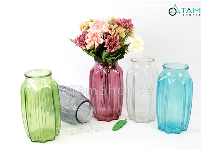 Lọ hoa thủy tinh trong suốt vạt sao 8 cạnh nhiều màu LHTT-67
