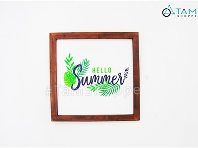 Tranh gỗ phong cách nhiệt đới Tropical Hello Summer tone trắng xanh TRG-31