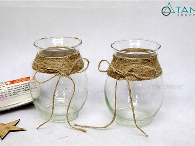 Lọ thủy tinh tròn miệng ống quấn dây thừng thắt nơ đơn giản G-LH-60