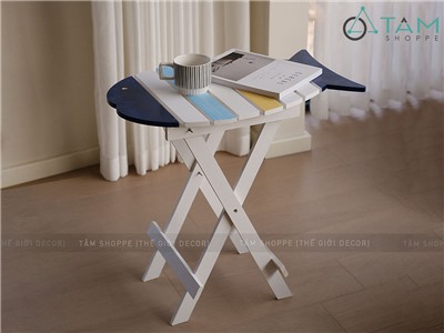 Bàn gỗ hình con cá sọc màu [Cao 60cm - Gấp gọn] BANGHE-03