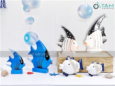 Cá gỗ decor để bàn đế thấp lớn nhỏ [Thủ công - Nhiều kiểu] TCV-CA-03
