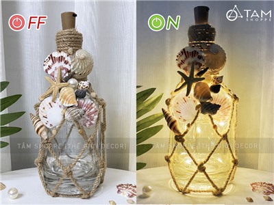 Chai Chivas 18 decor chủ đề biển có đèn led [Sẵn pin - Led vàng ấm] CHAILO-HM-06