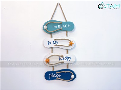 Dây treo 4 dép gỗ The beach chủ đề biển [Thủ công - Dài 53cm] DTR-BIEN-12