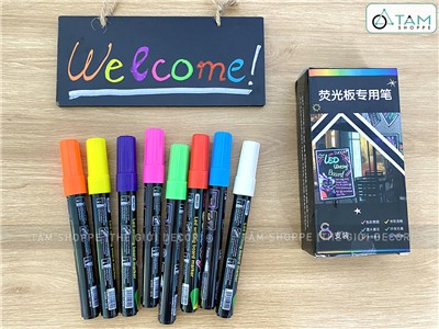 Hộp 8 bút dạ quang viết bảng Led, bảng đen menu, mặt kính [Nét chữ 6mm - Dễ chùi] BUTVIET-01