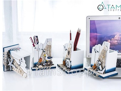 Hộp bút để bàn bằng gỗ phong cách biển HCB-09