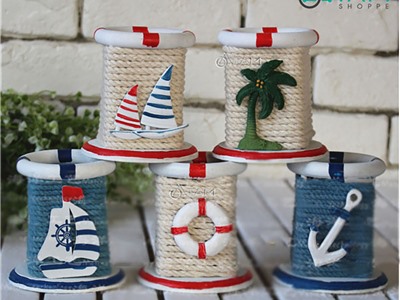 Hộp cắm bút trụ tròn dây cotton chủ đề biển [handmade - cứng cáp] CAMBUT-01