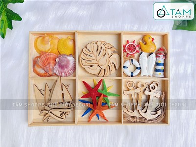 Set phụ kiện chủ đề biển hộp gỗ 6 ngăn sao biển mỏ neo [Hàng đẹp - 10 kiểu] VOSOOC-SET07