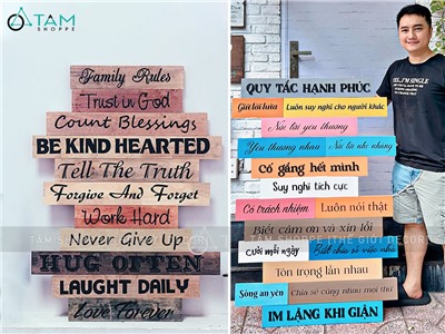 Tranh gỗ Quy tắc hạnh phúc theo yêu cầu [Kĩ đẹp - Nhận gắn tại nhà] YC-TRANHGO-01