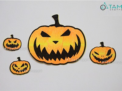 Set 04 miếng dán tường trái bí ngô lớn nhỏ phủ kim tuyến bằng mút