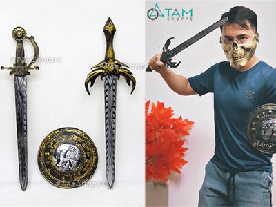Set 03 món vũ khí chiến binh PIRATES kiếm nhựa + tấm khiêng Vintage
