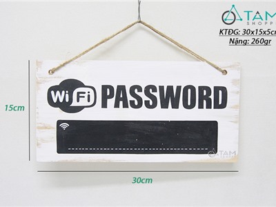 Bảng treo Pass Wifi trắng đen viết phấn bằng gỗ