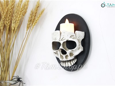 Chân nến đầu lâu treo tường hình ovan đen CHN-33