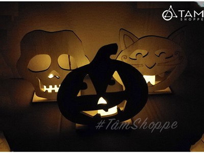 Set chân nến đế gỗ trang trí Halloween ván ép đơn giản H-CHN-20
