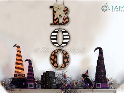 Dây treo chữ BOO thắt nơ in trên gỗ HLW-BTC-08