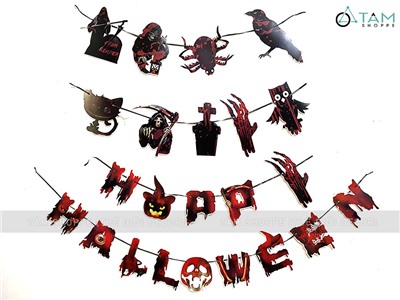  Dây banner Halloween giấy chủ đề nghĩa địa ma cây máu BANER-HLW-04