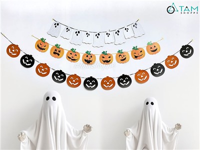 Dây banner Halloween giấy in bí ngô ma kim tuyến BANER-HLW-05
