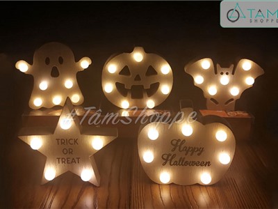Hộp đèn gỗ Halloween Led bi trắng nhiều kiểu HLW-HĐ-01