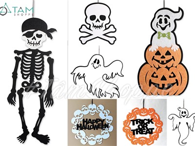 Mô hình treo trang trí Halloween vải nỉ phối màu nhiều kiểu HLW-BTC-06