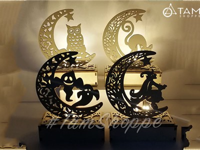 Hộp đèn Led Halloween gỗ mặt trăng DIY tự lắp ráp HLW-HĐ-02