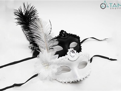 Mặt nạ dạ hội nửa mặt lông vũ bên phải viên ngọc bông to HLW-MN-78-1