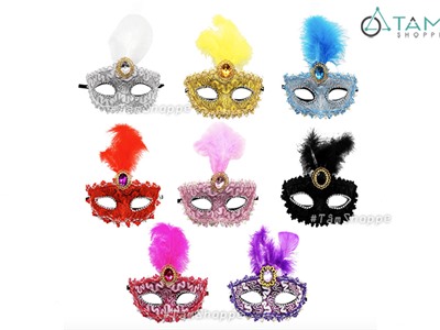 Mặt nạ dạ hội nửa mặt viên ngọc lông vũ chính giữa HLW-MN-75 