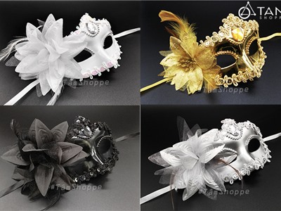 Mặt nạ dạ hội nửa mặt bông to viên ngọc HLW-MN-74